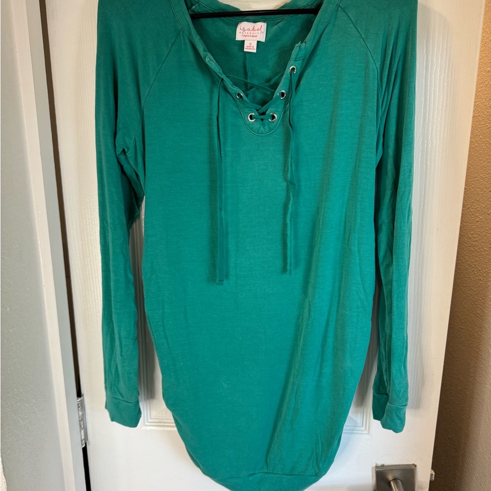 4/$15  Maternity Isabel Maternity by Ingrid & Isabel Teal Lace-Up Tunic